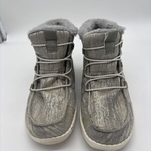 Hey Dude Lea Bootie Womens 7 Gray Silver Camo Faux Fur Lining